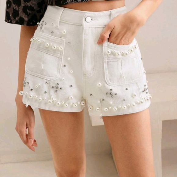 Rhinestone Design Versatile Women's Shorts, Autumn/Winter - Picture 1 of 4